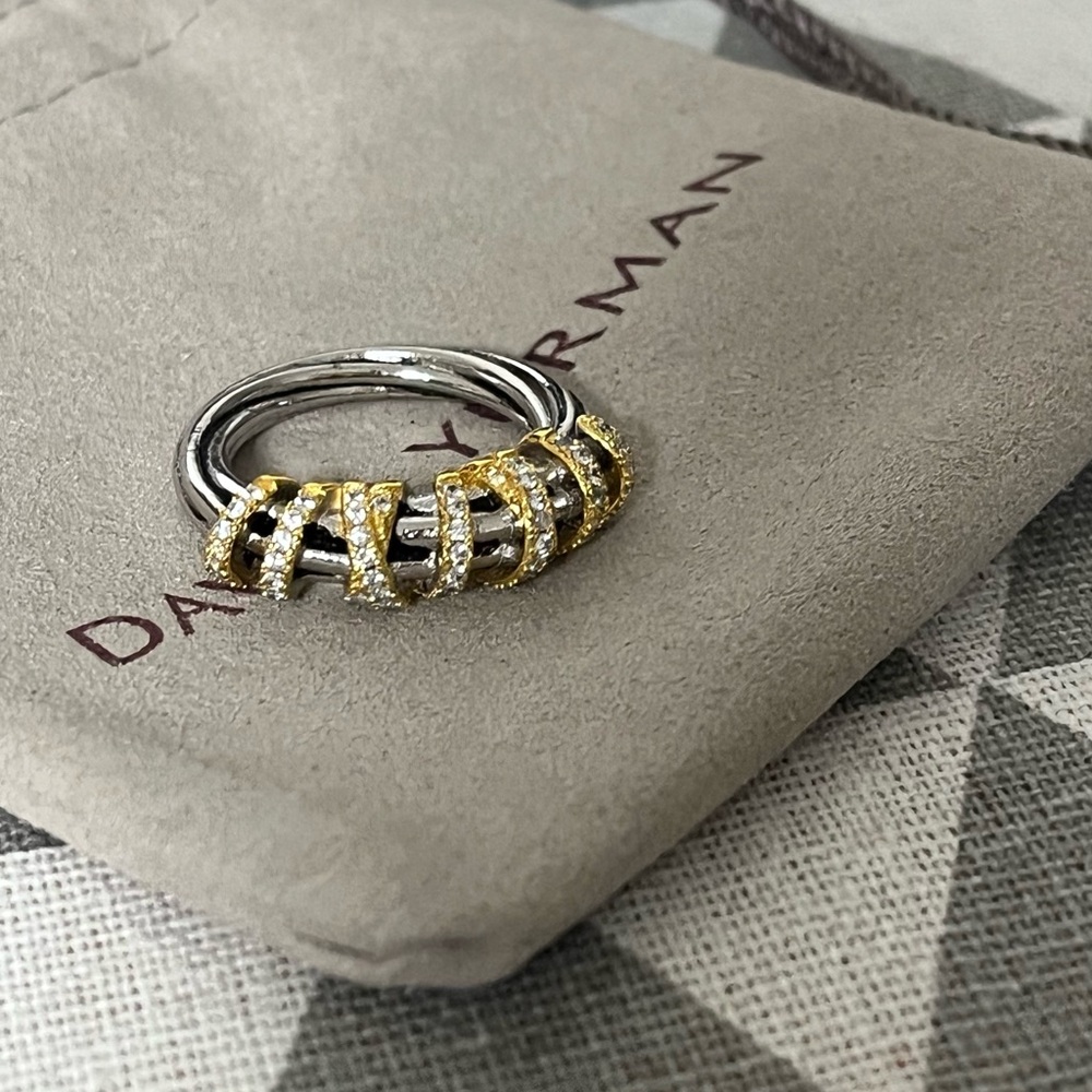 David Yurman Silver and Gold Cable Ring sz7